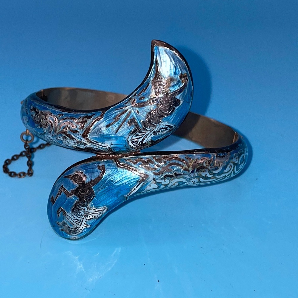 Lady’s Sterling Silver and Blue Enamel Bracelet.